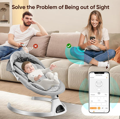 “ Elektrische® Babywippe 5-in-1: Mit 5 Schaukelgeschwindigkeiten, App- und Fernbedienung, Timer, Musik und Spielzeug.